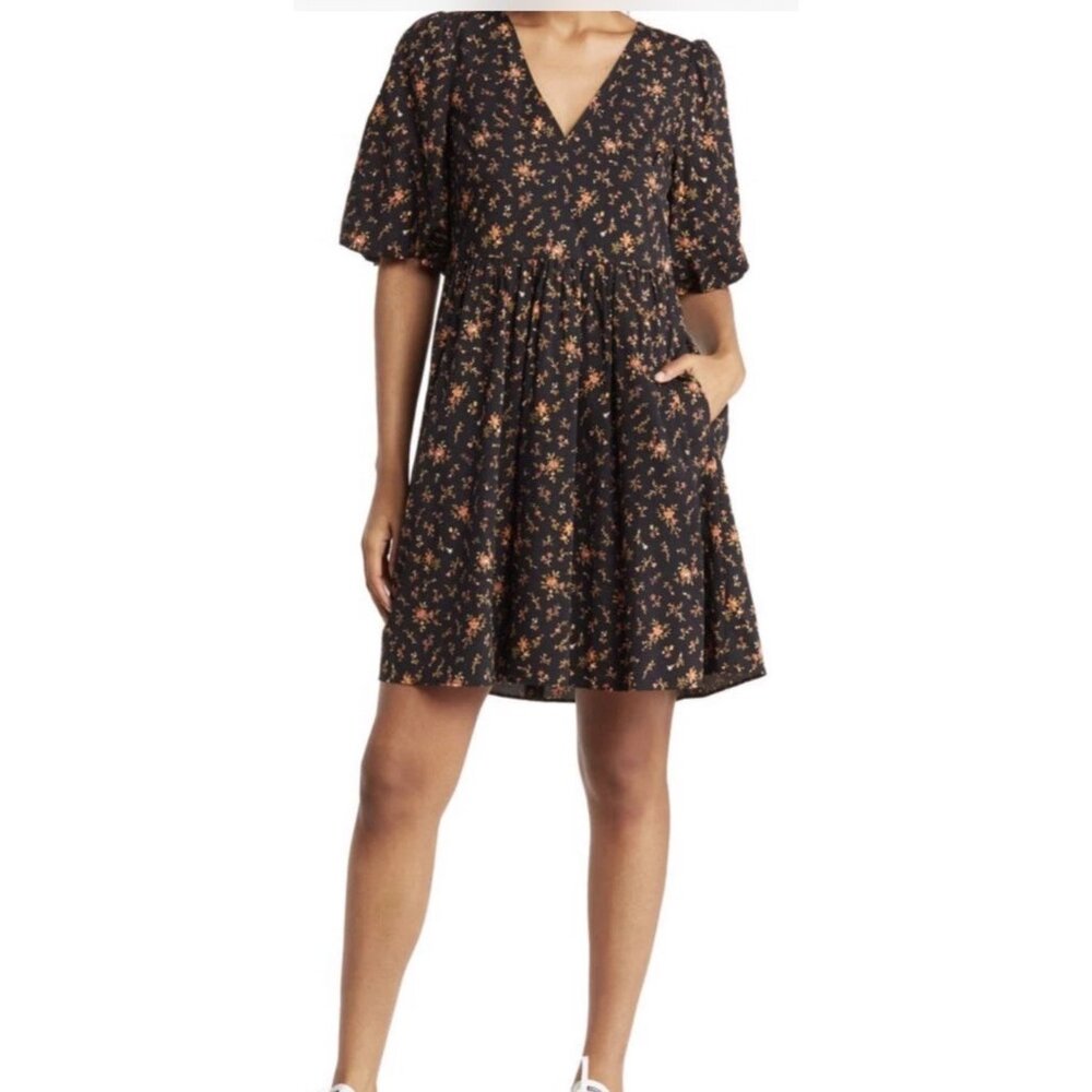 Madewell Women's Floral Midi Dress Size 20W  Print V-Neck Short Sleeves Lined
